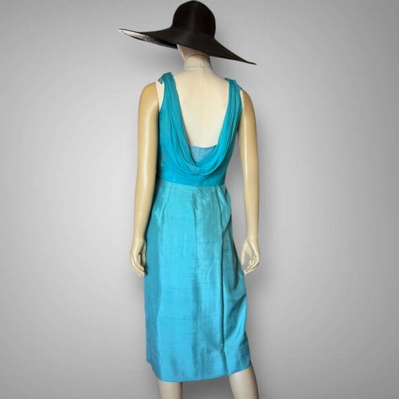 Vintage 1950s Silk Shantung Dress and Jacket Set Blue Green Georgette Trilère - Picture 5 of 16